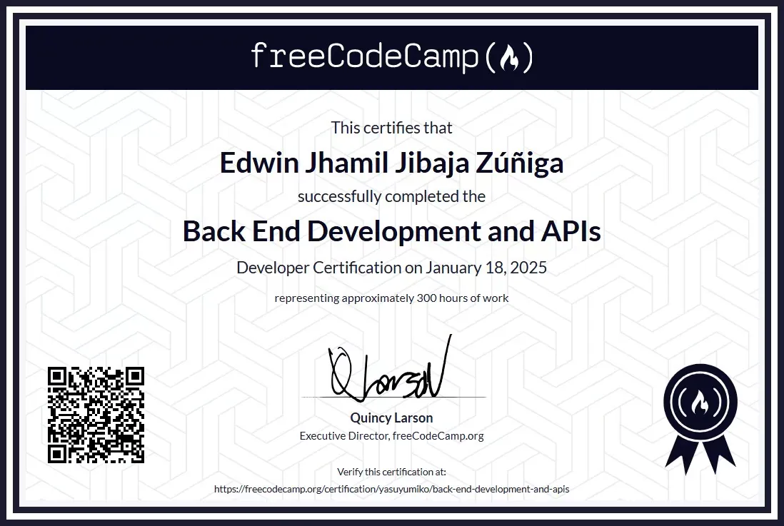 Certificado freeCodeCamp — Back End Development and APIs
