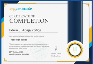 Certificado Simplilearn — Typescript Basics
